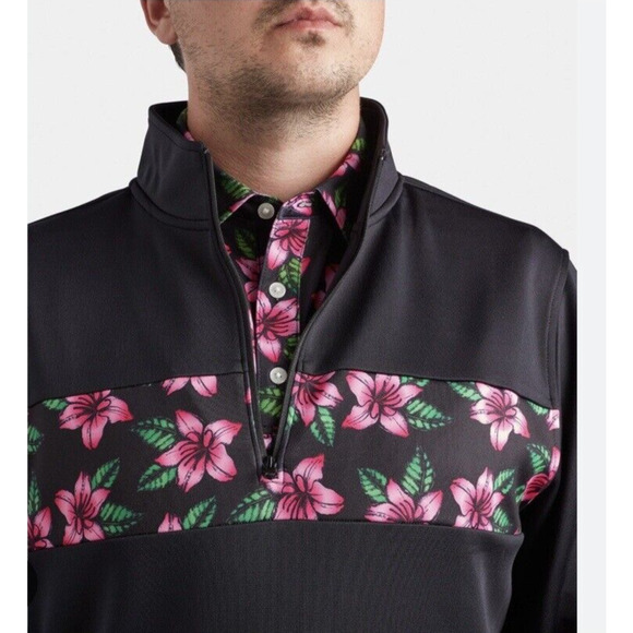 U Suck At Golf 1/4 Zip Pullover Long Sleeve Shirt Sz M Black Floral Pattern NWT - Picture 4 of 14